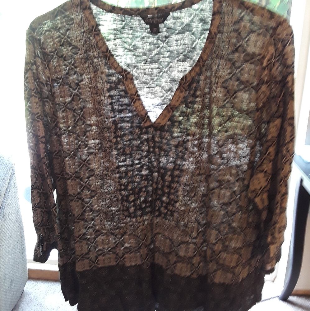 Lucky Brand Semi-Sheer Cotton Top 3X 3/4 Sleeve